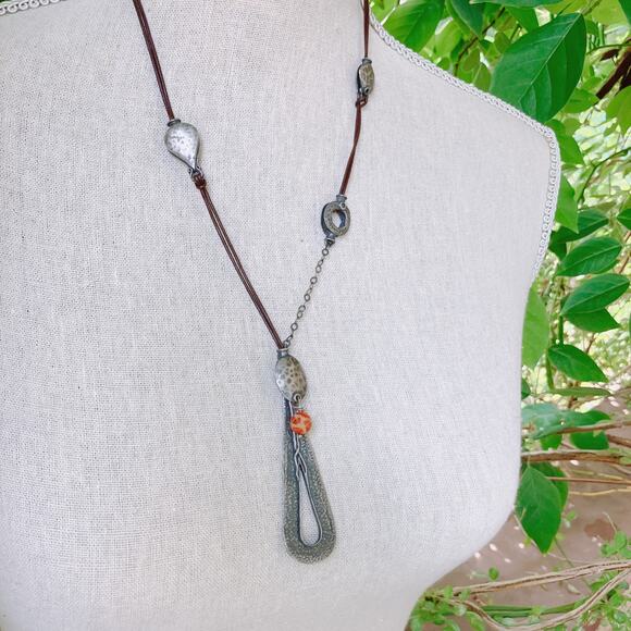 VTG Signed Silpada N1950 925 Sterling Silver Leather Teardrop Pendant Necklace - Picture 11 of 11